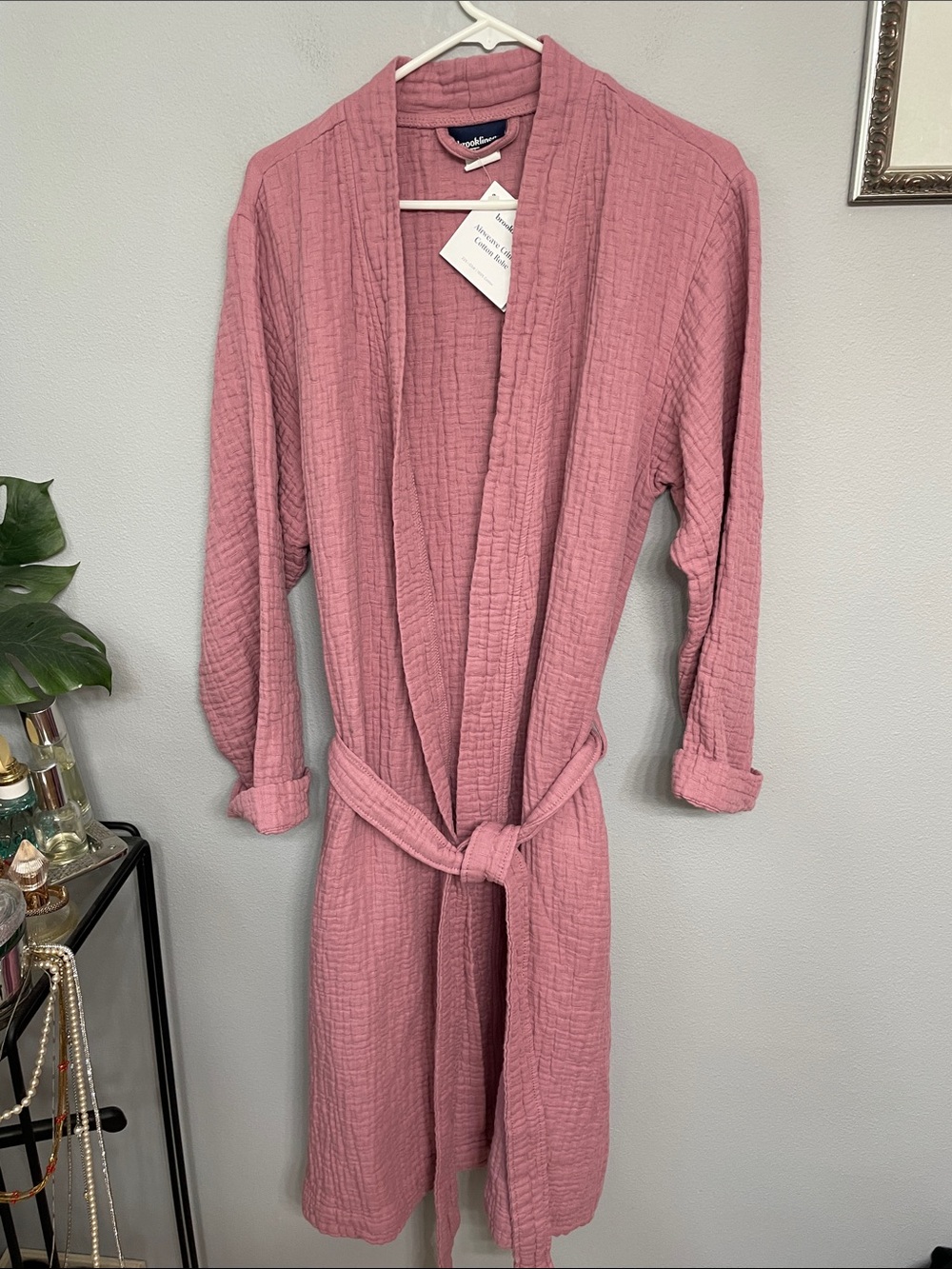 NWT Brooklinen Women's Mauve Airweave Crinkle Cotton Robe with Belt M